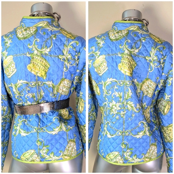 "SILKLAND" 100% Silk Paisley Zip-Up Contrasting Trim Quilted Abstract Jacket - Picture 16 of 16